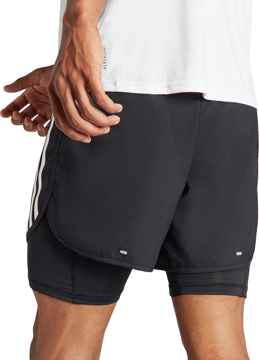 adidas Own The Run 3 Stripes 2 In 1 Mens Running Shorts - Black - Image 2