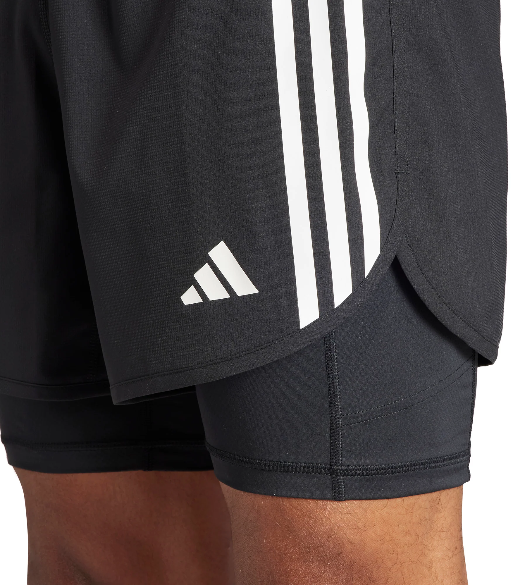 adidas Own The Run 3 Stripes 2 In 1 Mens Running Shorts - Black - Image 4