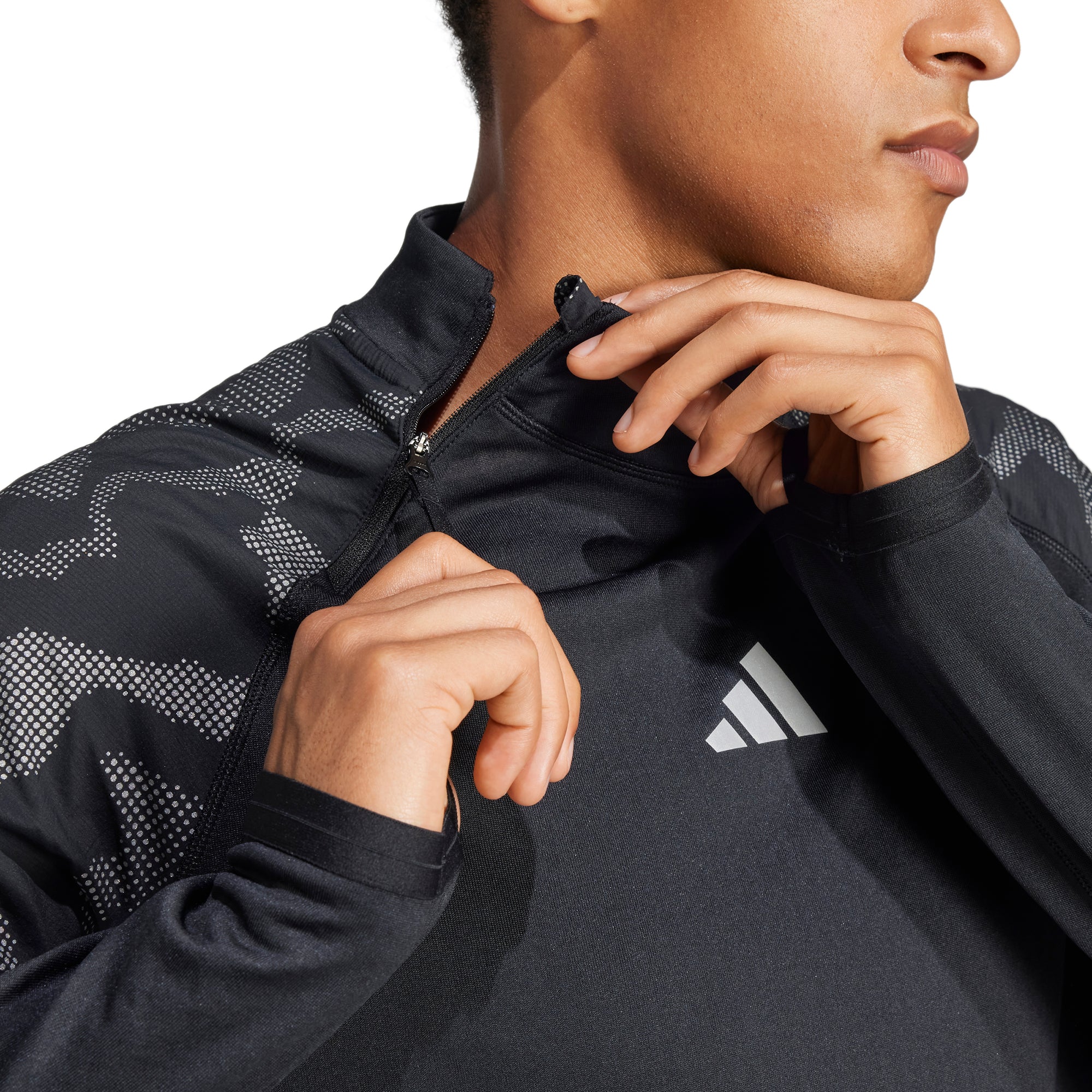 adidas Ultimate Hi Vis Reflective Half Zip Long Sleeve Mens Running Top - Black - Image 3