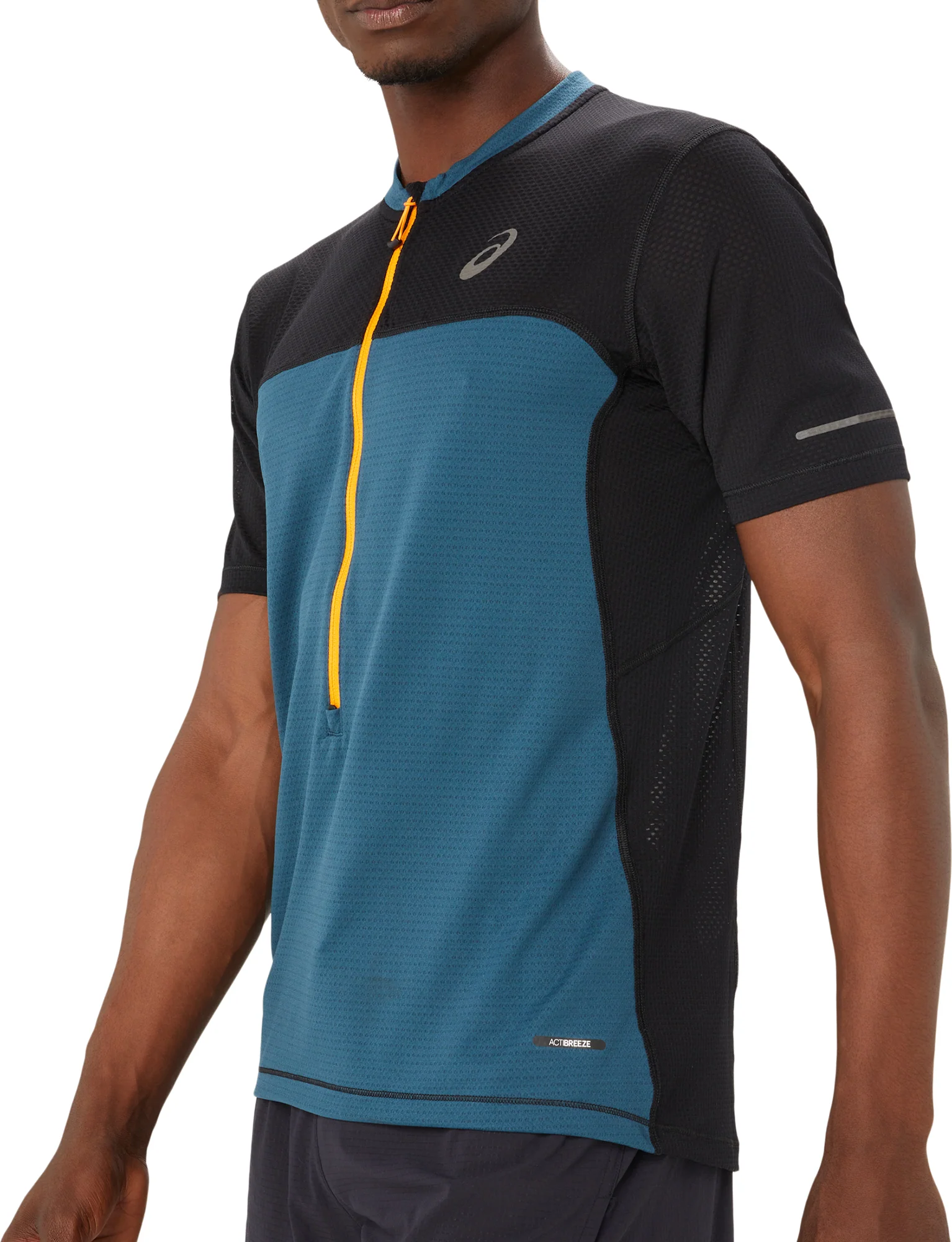 Asics FujiTrail Half Zip Short Sleeve Mens Running Top - Blue - Image 3