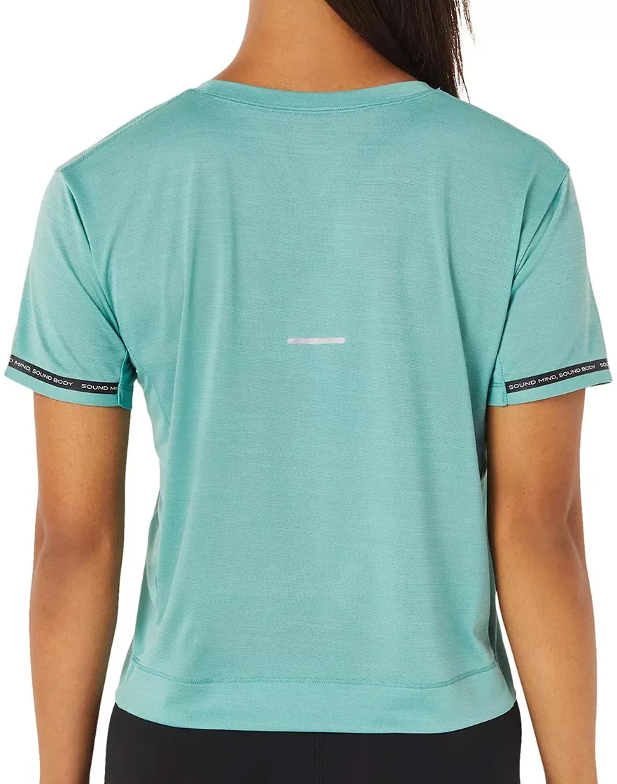 Asics Race Cropped Short Sleeve Womens Running Top - Green - Image 2