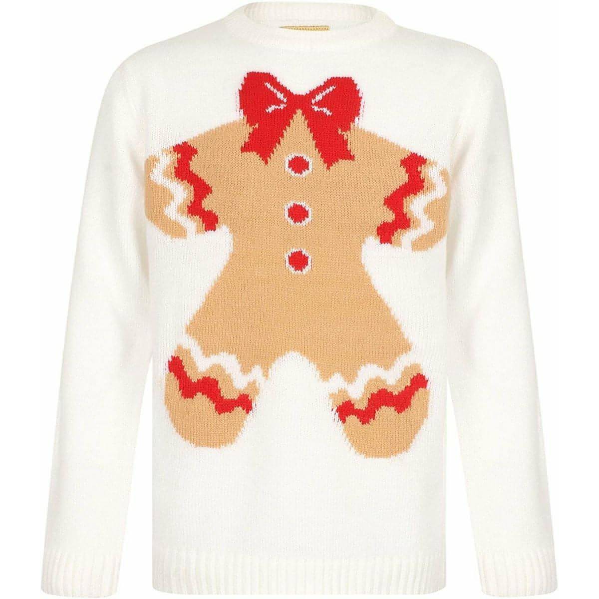 Christmas Gingerbread Novelty Junior Christmas Jumper - White