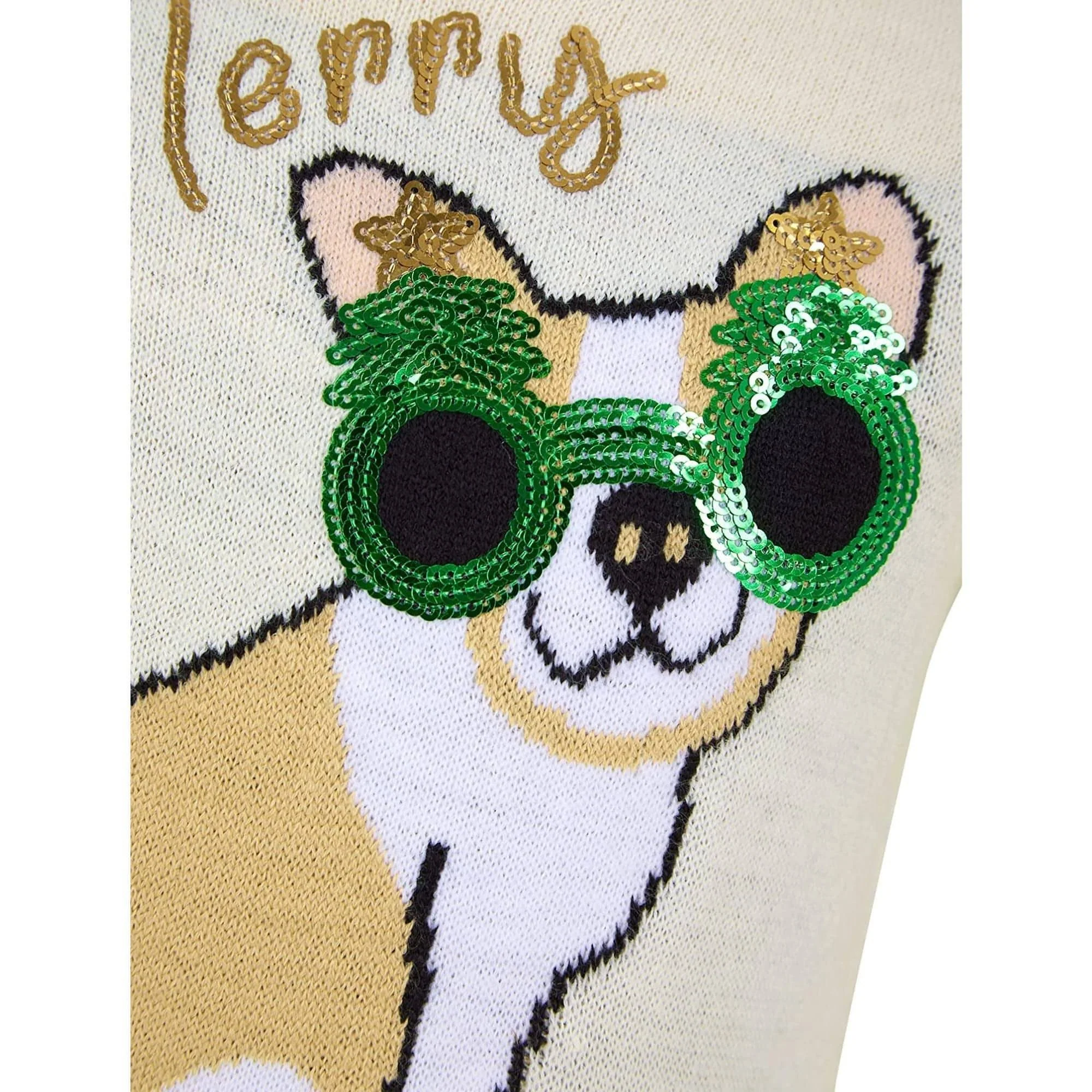 Christmas Glasses Dog Junior Christmas Jumper - Cream - Image 3