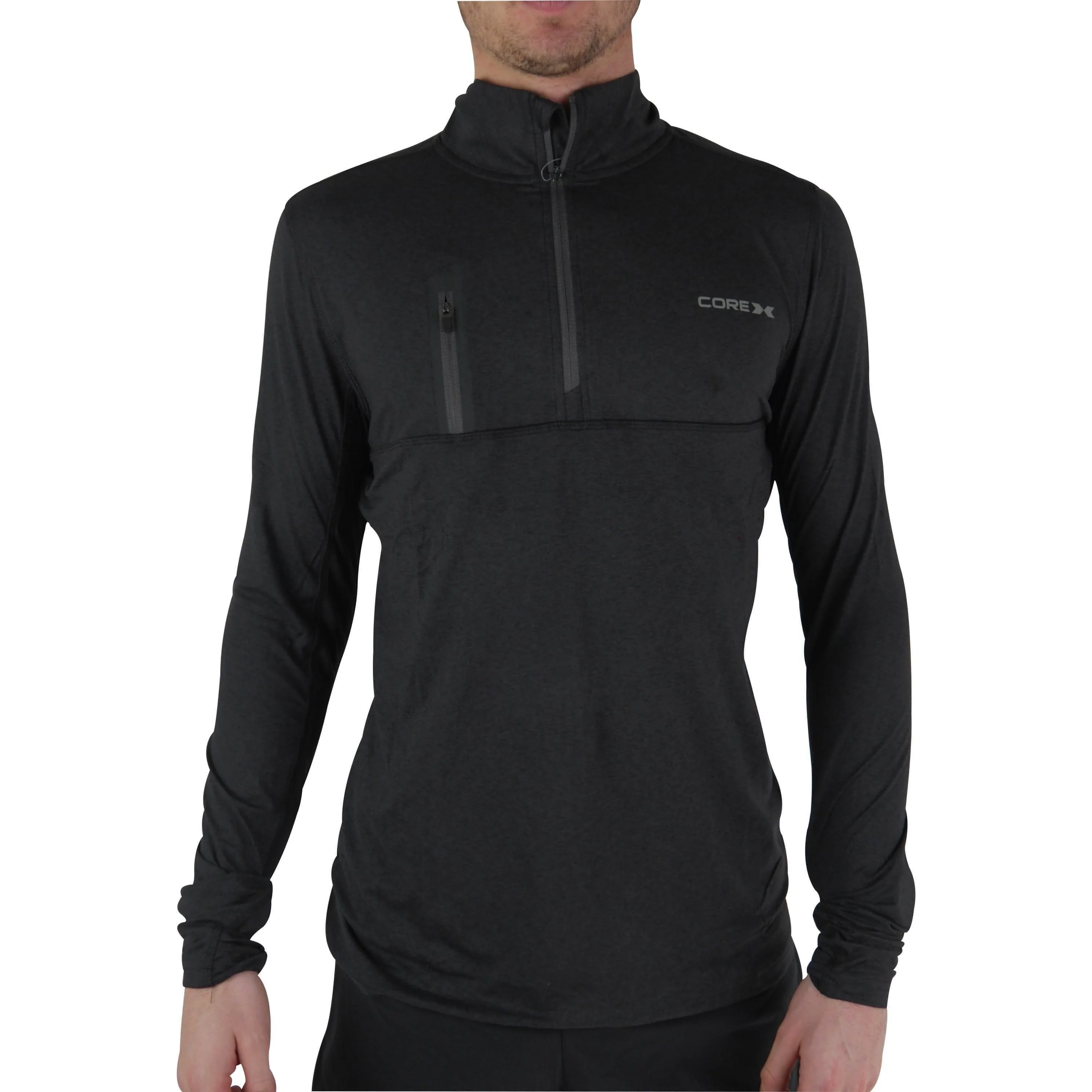 CoreX Fitness Half Zip Long Sleeve Mens Running Top - Black