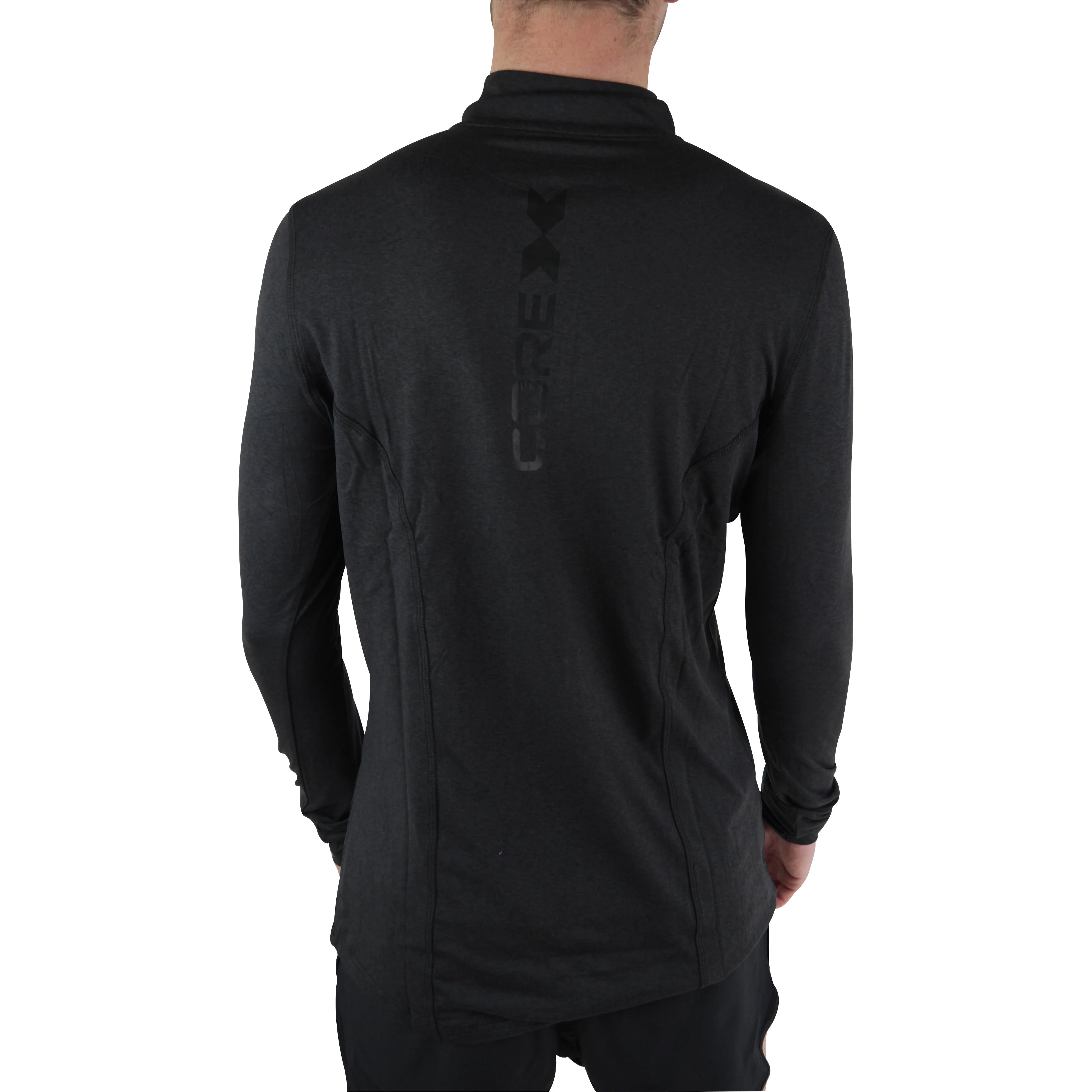CoreX Fitness Half Zip Long Sleeve Mens Running Top - Black - Image 2