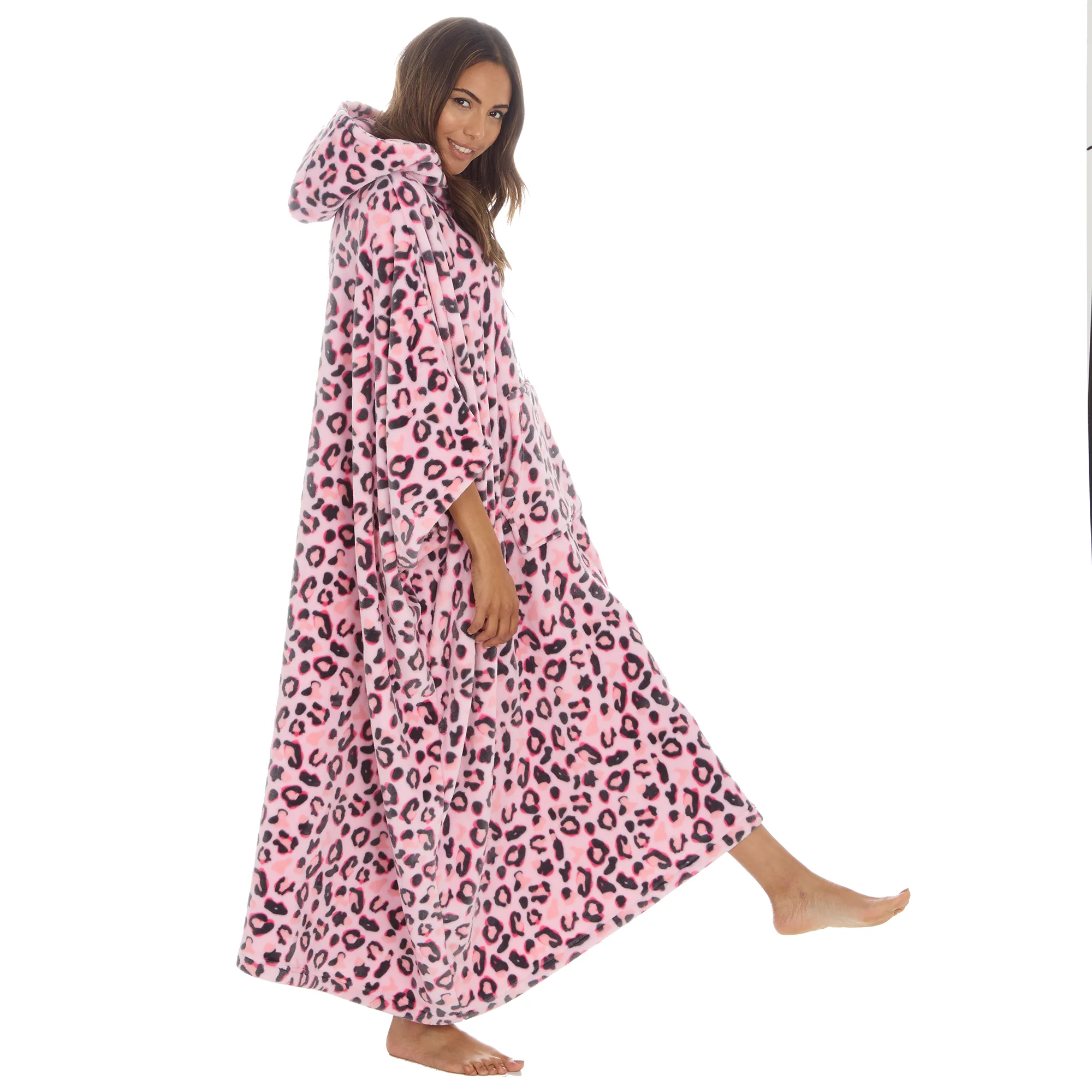 Huggable Hoodie Oversized Wearable Blanket Womens Fleece Hoody - Pink - Image 4