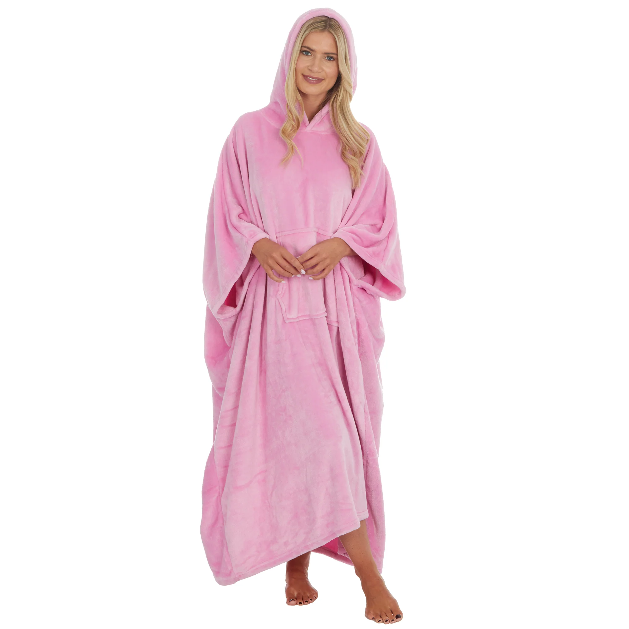 Huggable Hoodie Oversized Wearable Blanket Womens Fleece Hoody - Pink - Image 2