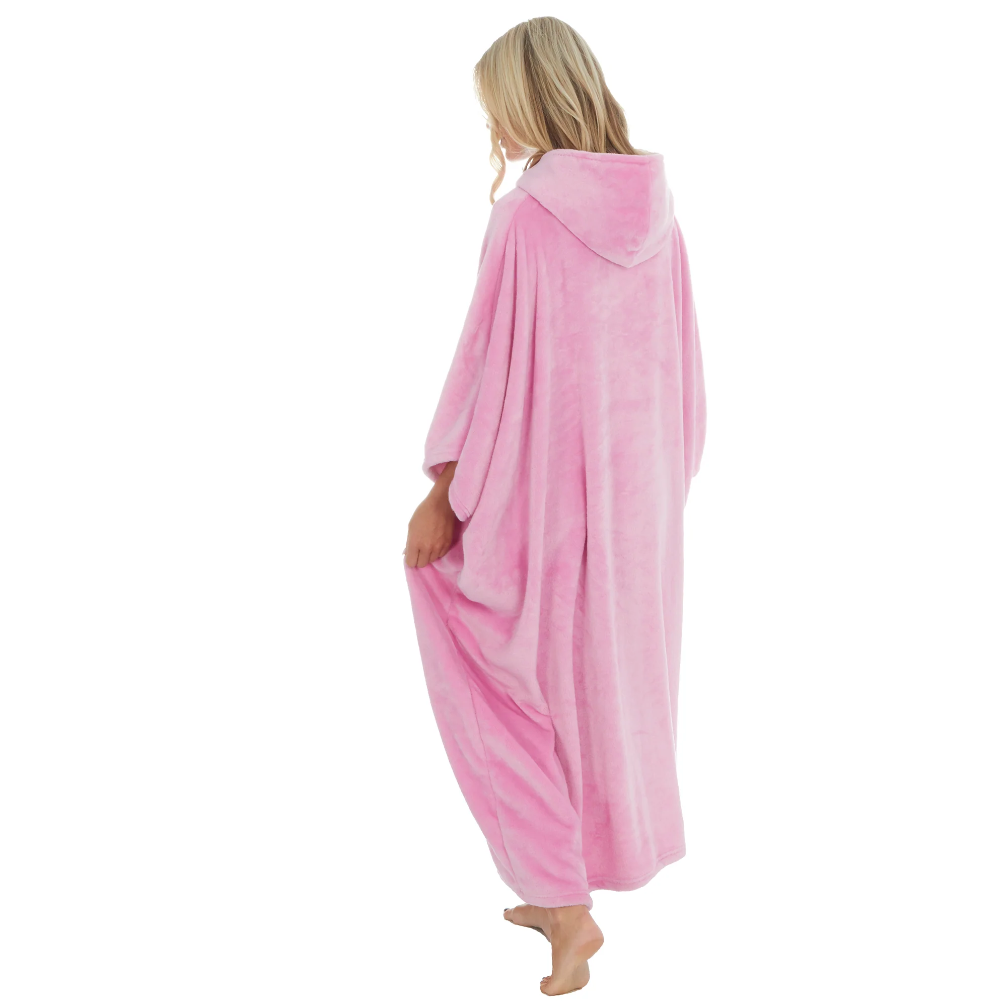 Huggable Hoodie Oversized Wearable Blanket Womens Fleece Hoody - Pink - Image 4