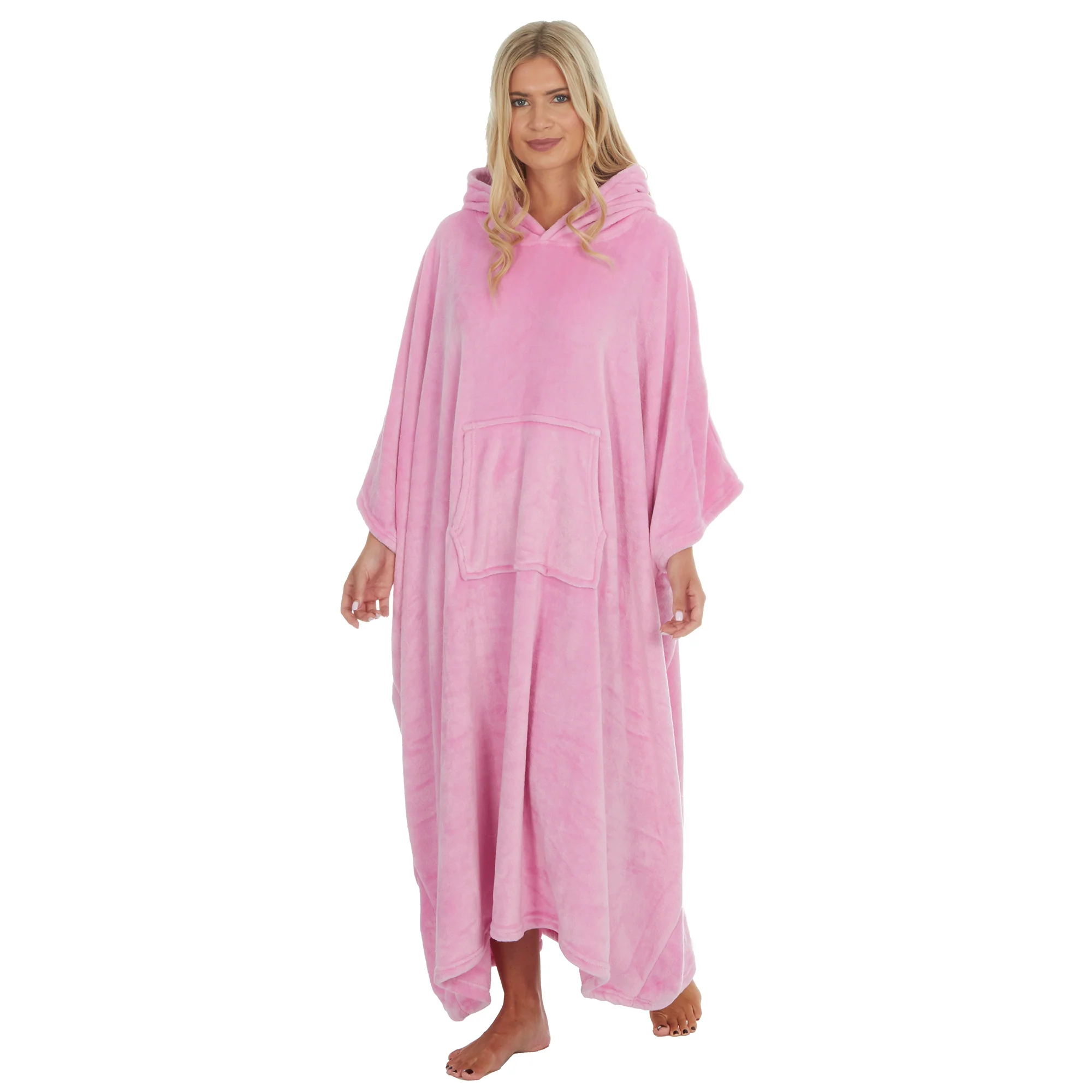 Huggable Hoodie Oversized Wearable Blanket Womens Fleece Hoody - Pink - Image 5