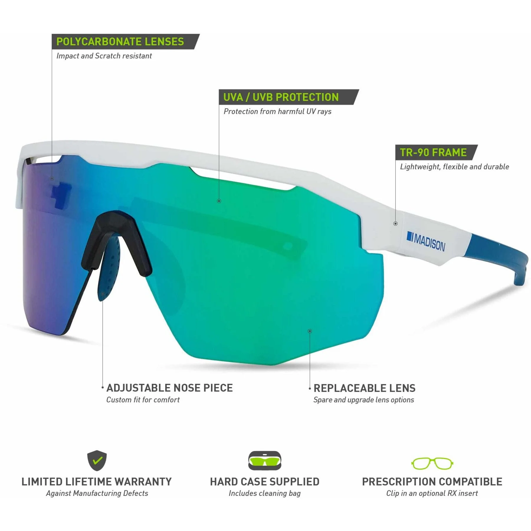 Madison Cipher Cycling Sunglasses - White - Image 6