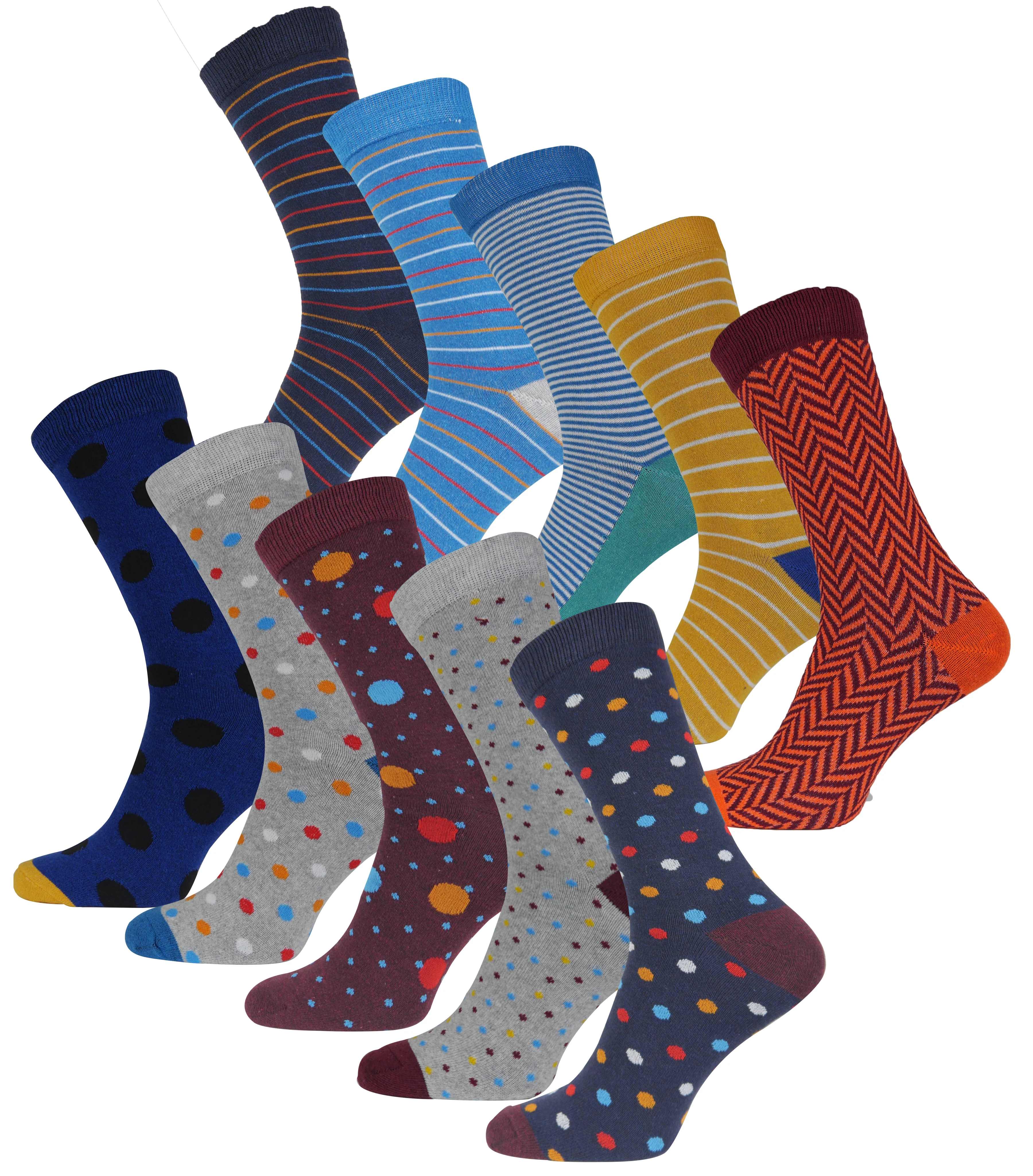 More Mile Design 10 Pack Mens Spots and Stripes Socks - Multi