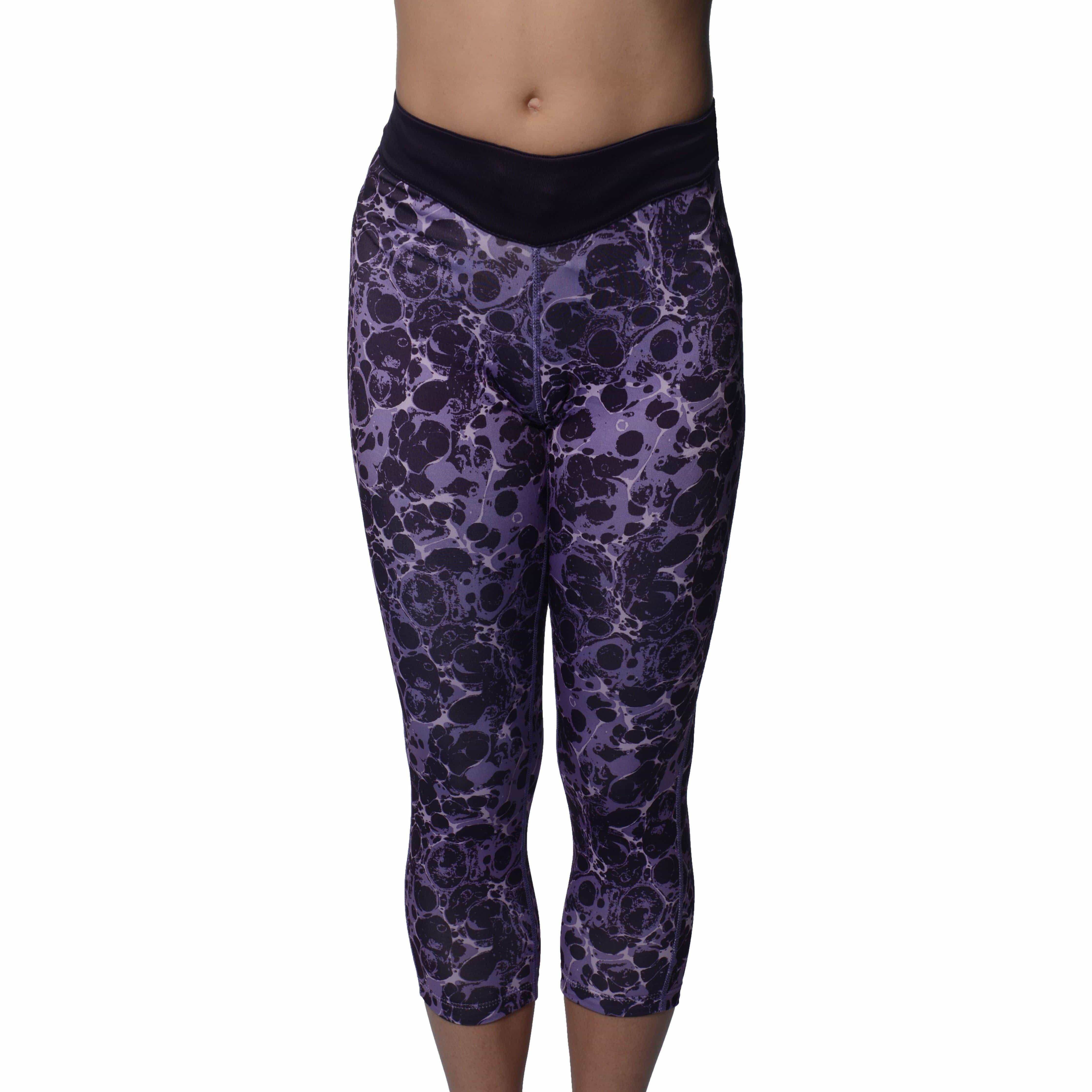 More Mile Printed Capri Womens 3/4 Running Tights - Purple - Image 2