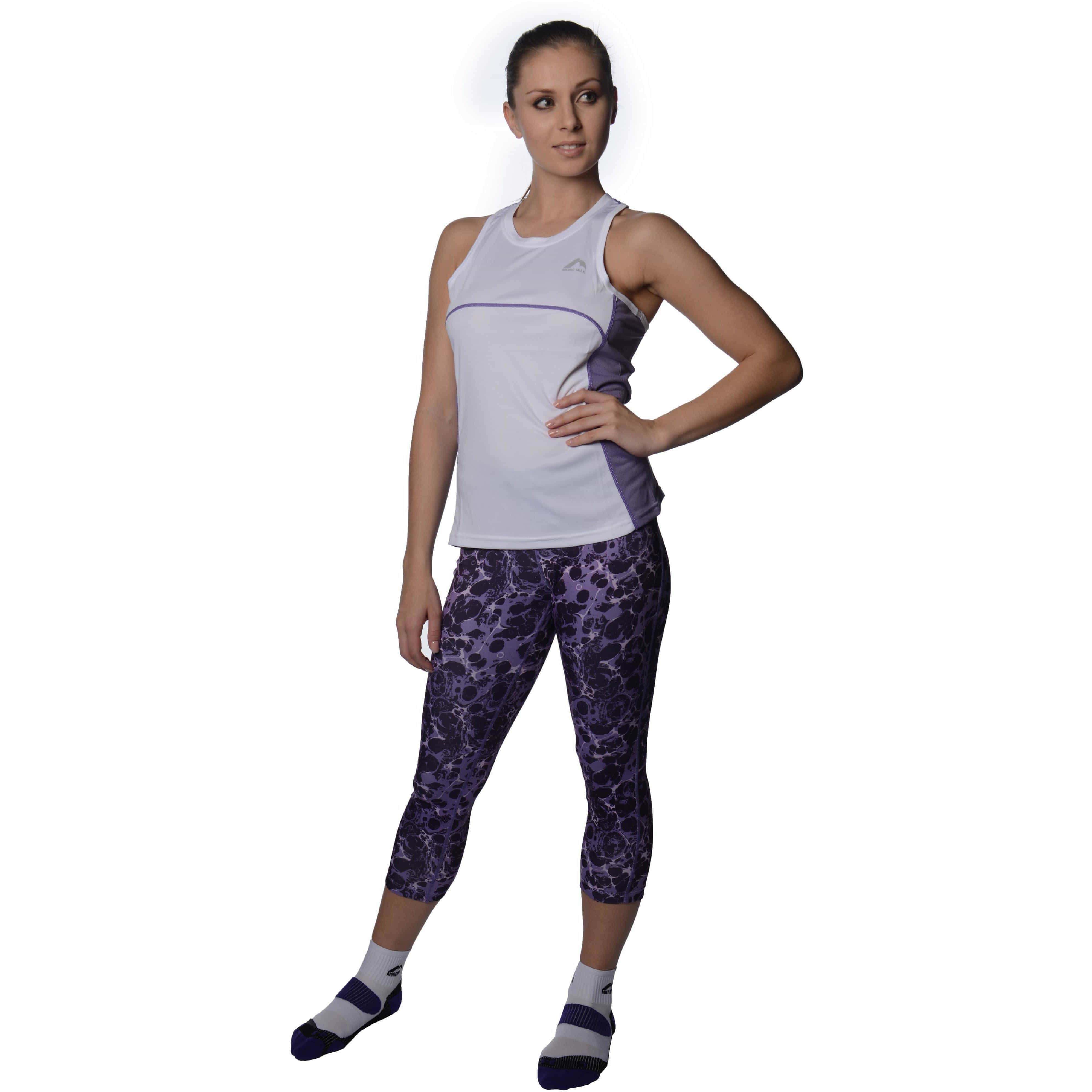 More Mile Printed Capri Womens 3/4 Running Tights - Purple - Image 5