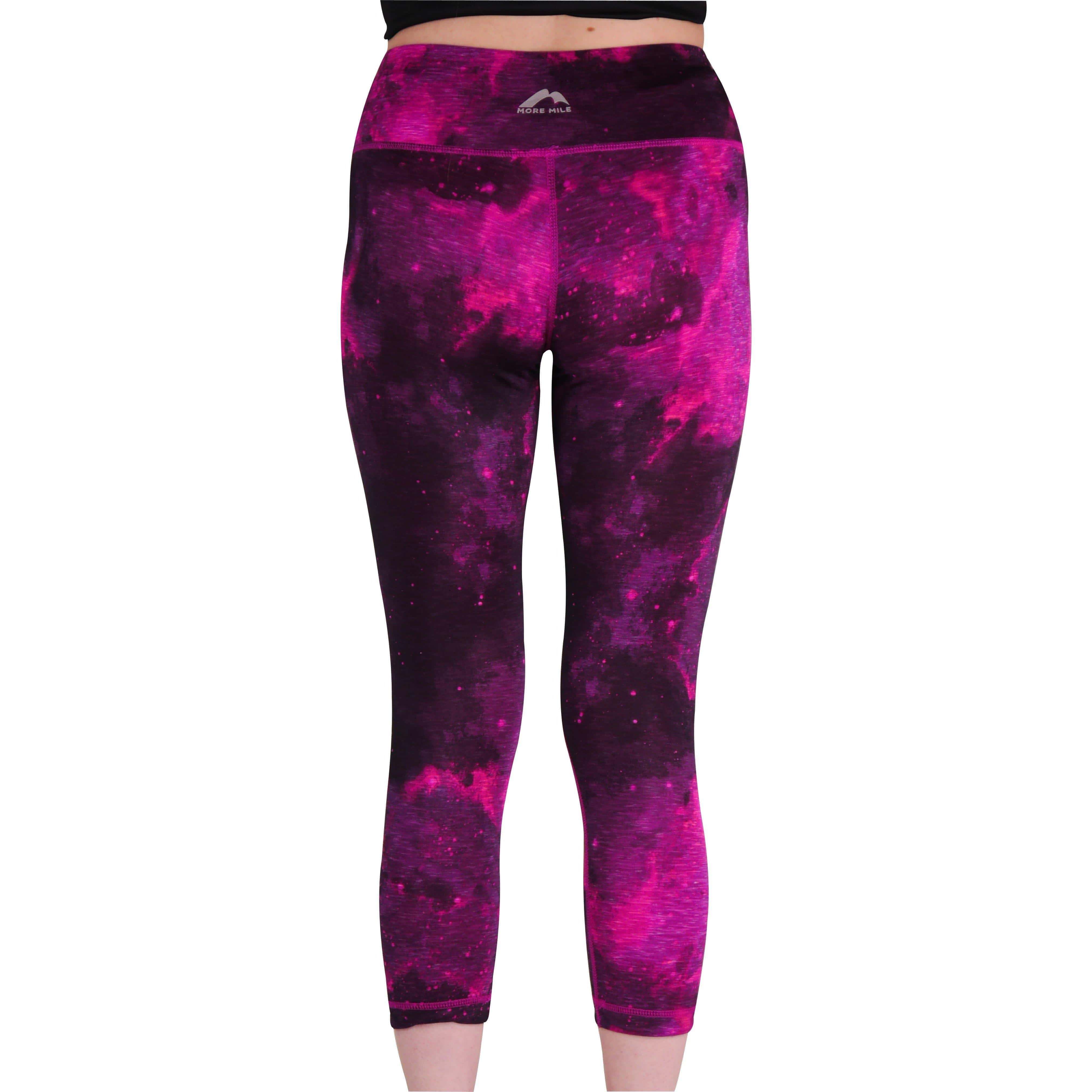 More Mile Reversible Graphic Womens 3/4 Capri Running Tights - Pink - Image 2