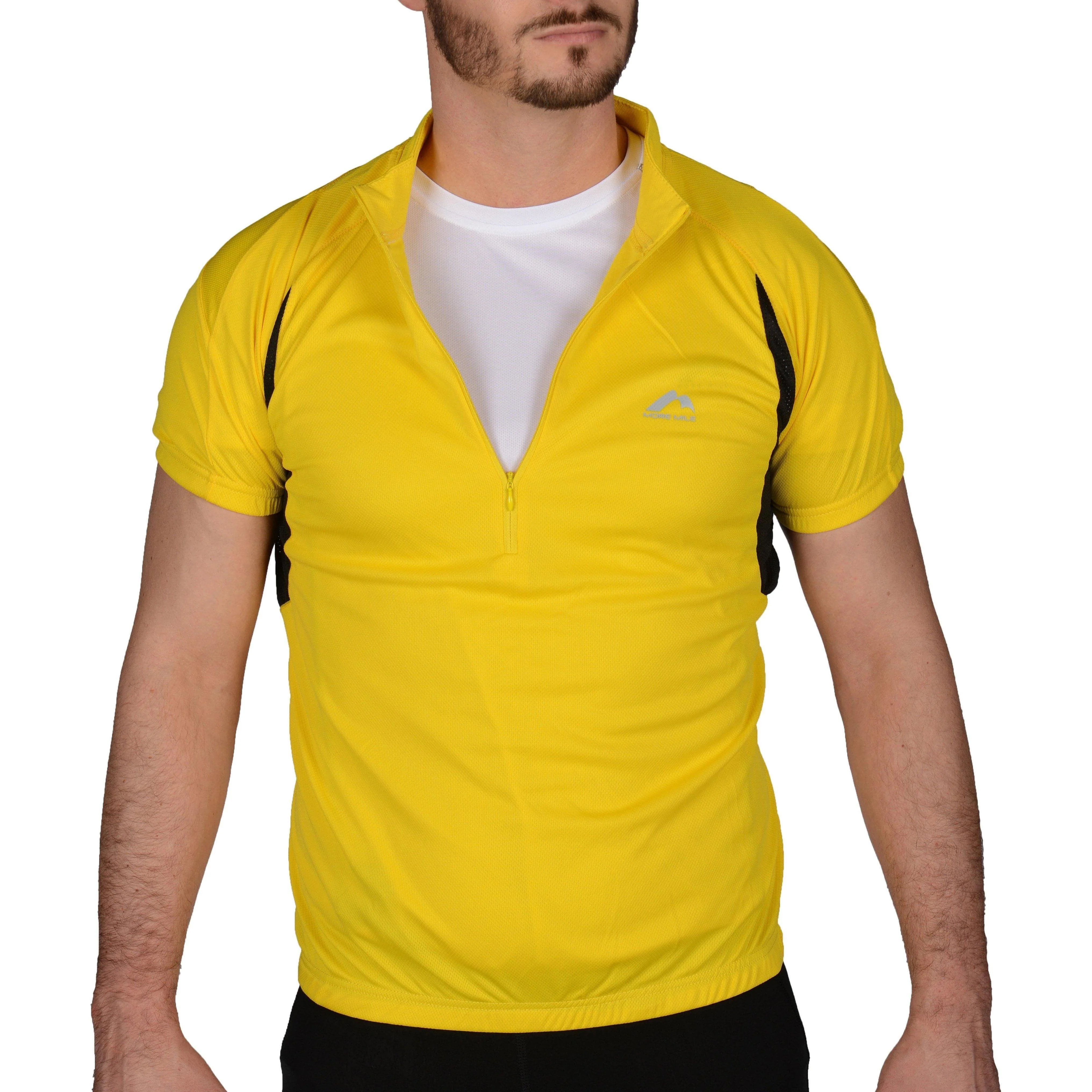 More Mile Short Sleeve Half Zip Mens Cycling Jersey - Yellow - Image 3