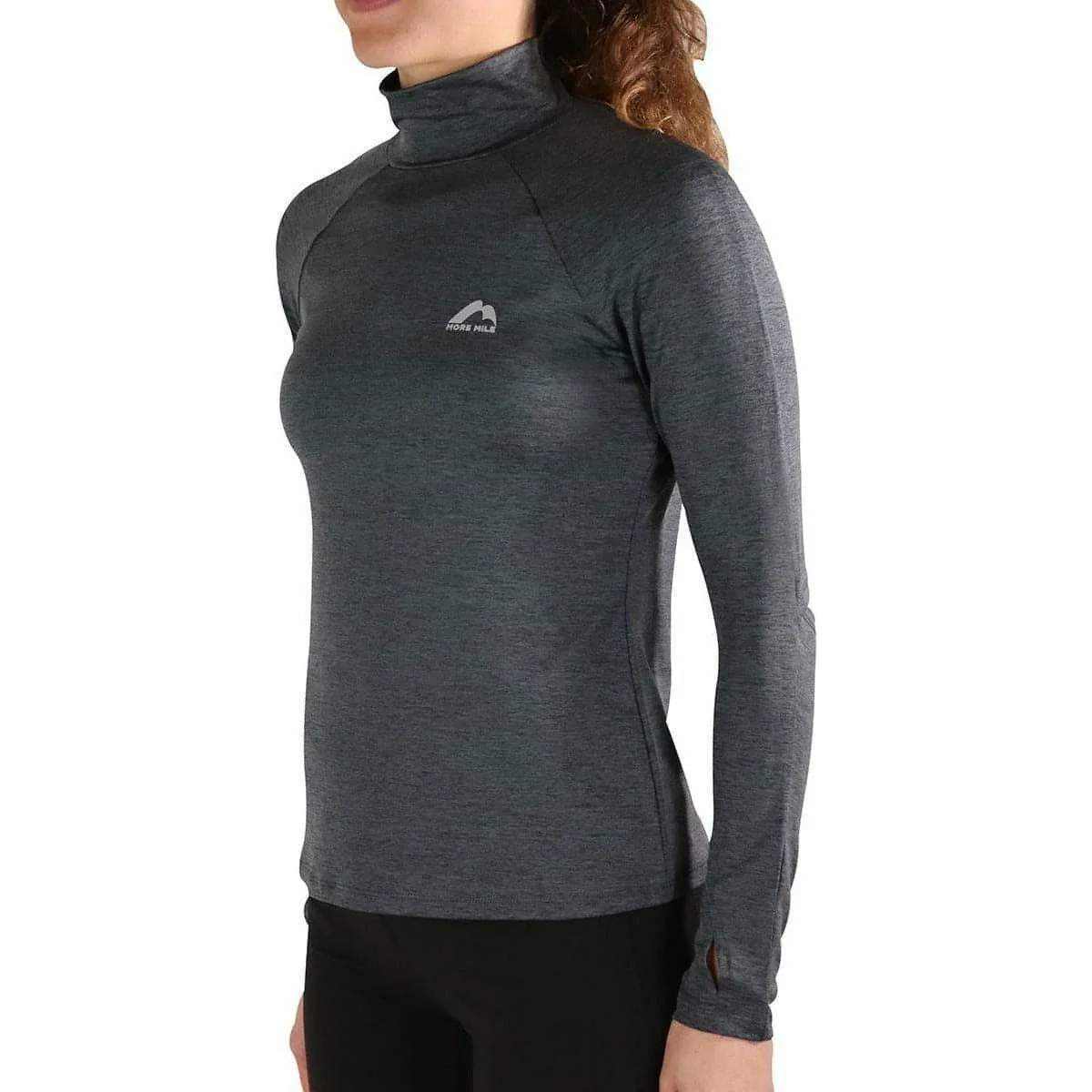 More Mile Train To Run Womens Long Sleeve Funnel Neck Running Top - Grey - Image 3