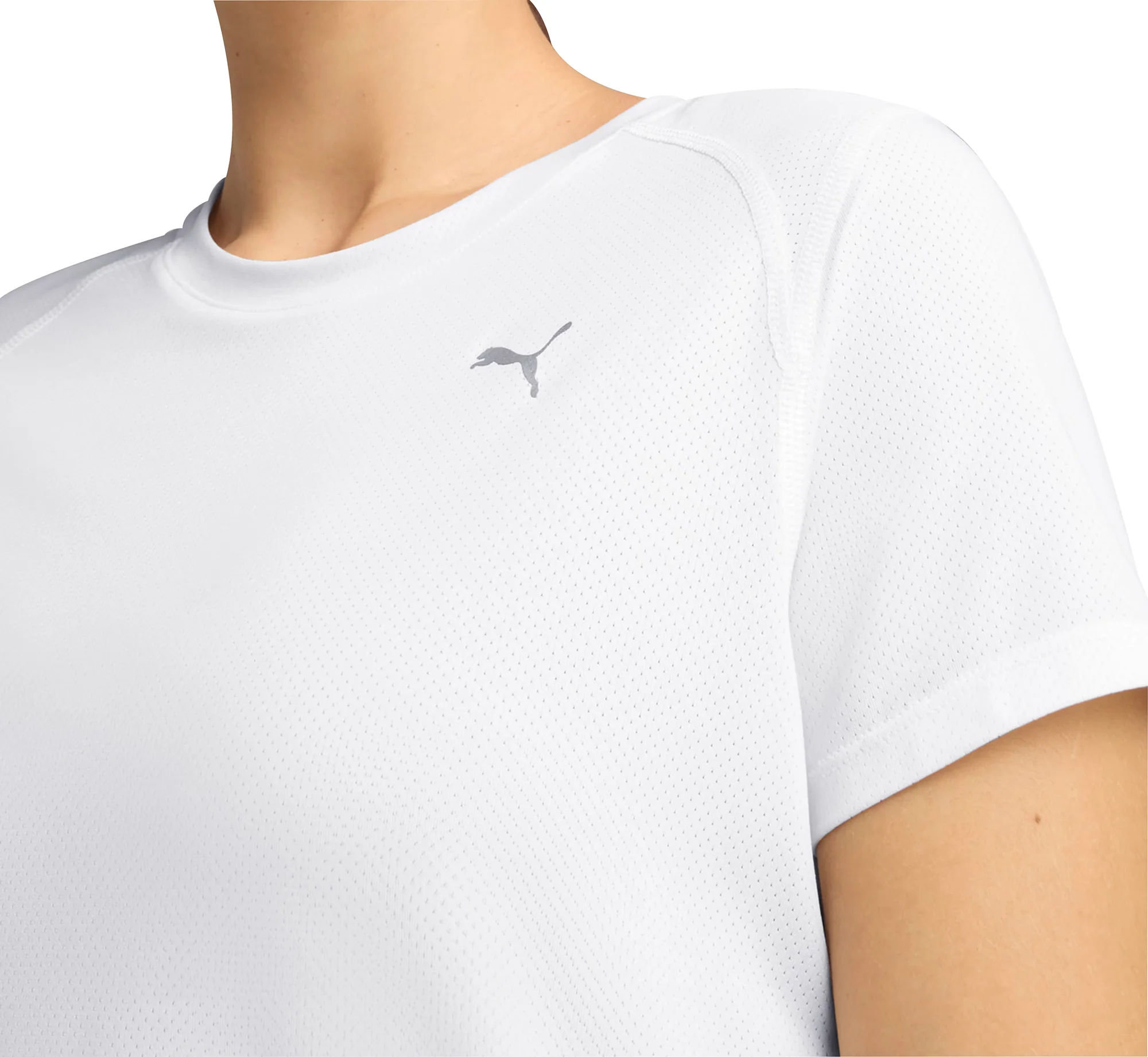 Puma Run Graphic Mesh Short Sleeve Womens Running Top - White - Image 4