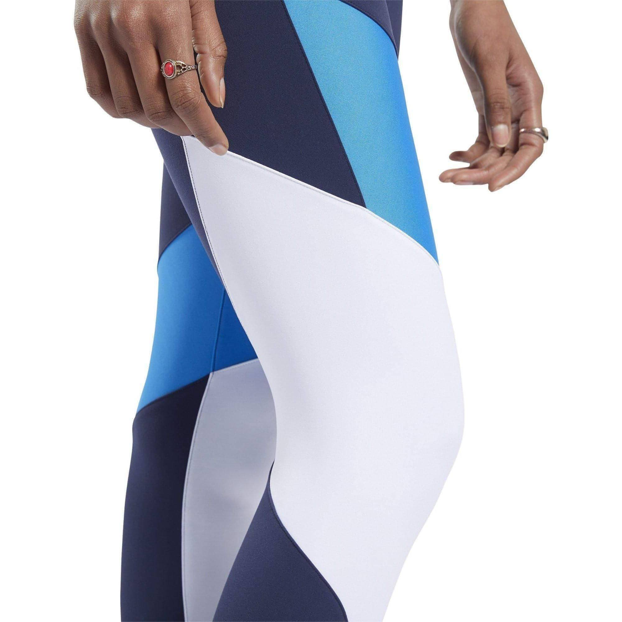 Reebok Lux 2.0 Mid Rise Womens Long Training Tights - Blue - Image 4