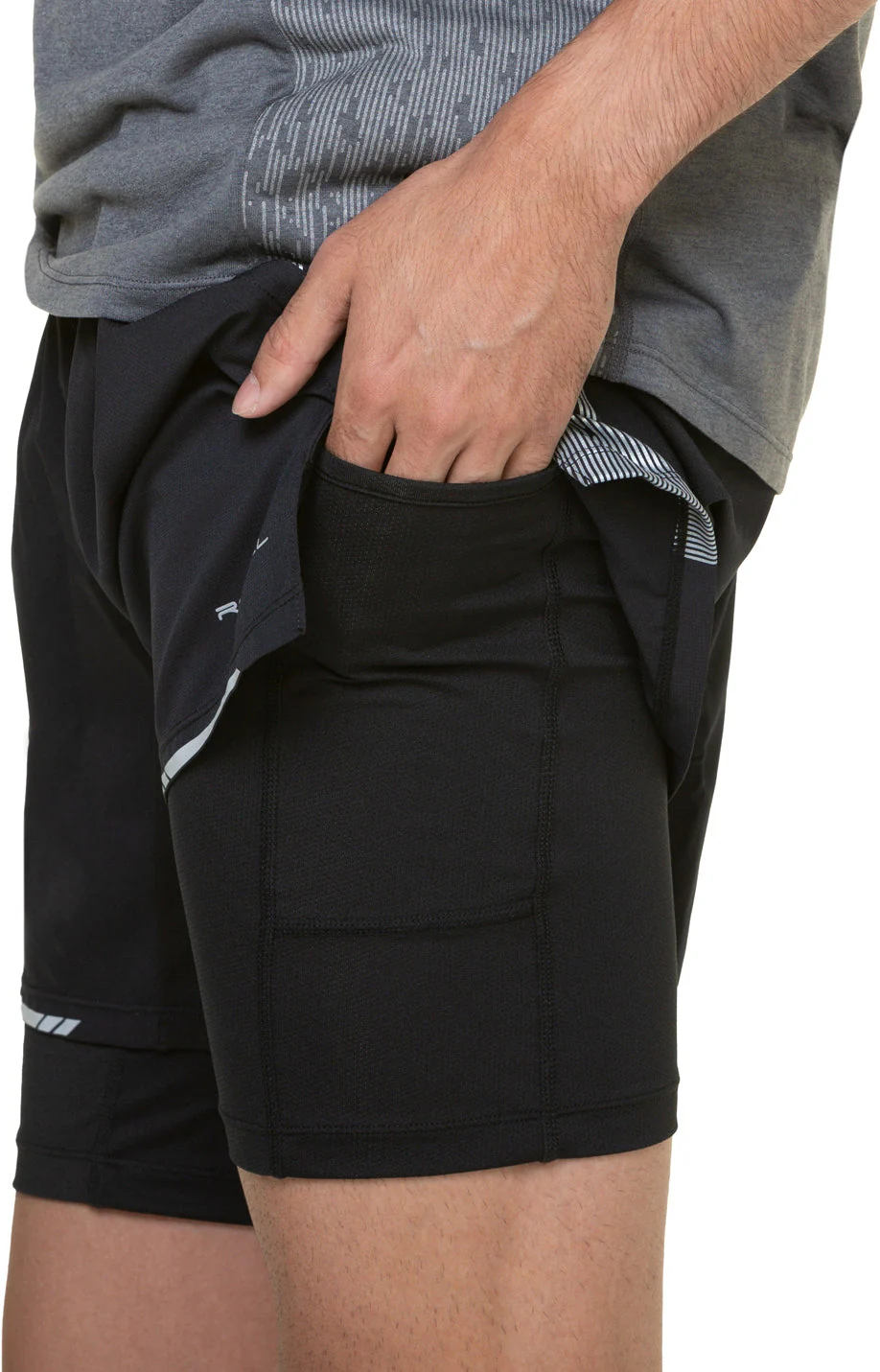 Ronhill Tech Reflect Twin 2 In 1 Mens Running Shorts - Black - Image 3