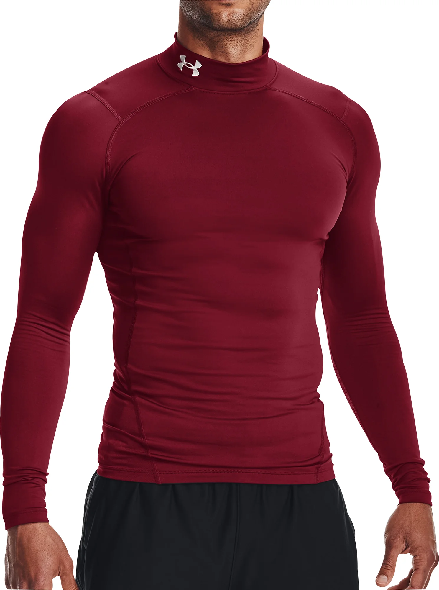 Under Armour ColdGear Compression Mock Long Sleeve Mens Running Top - Red