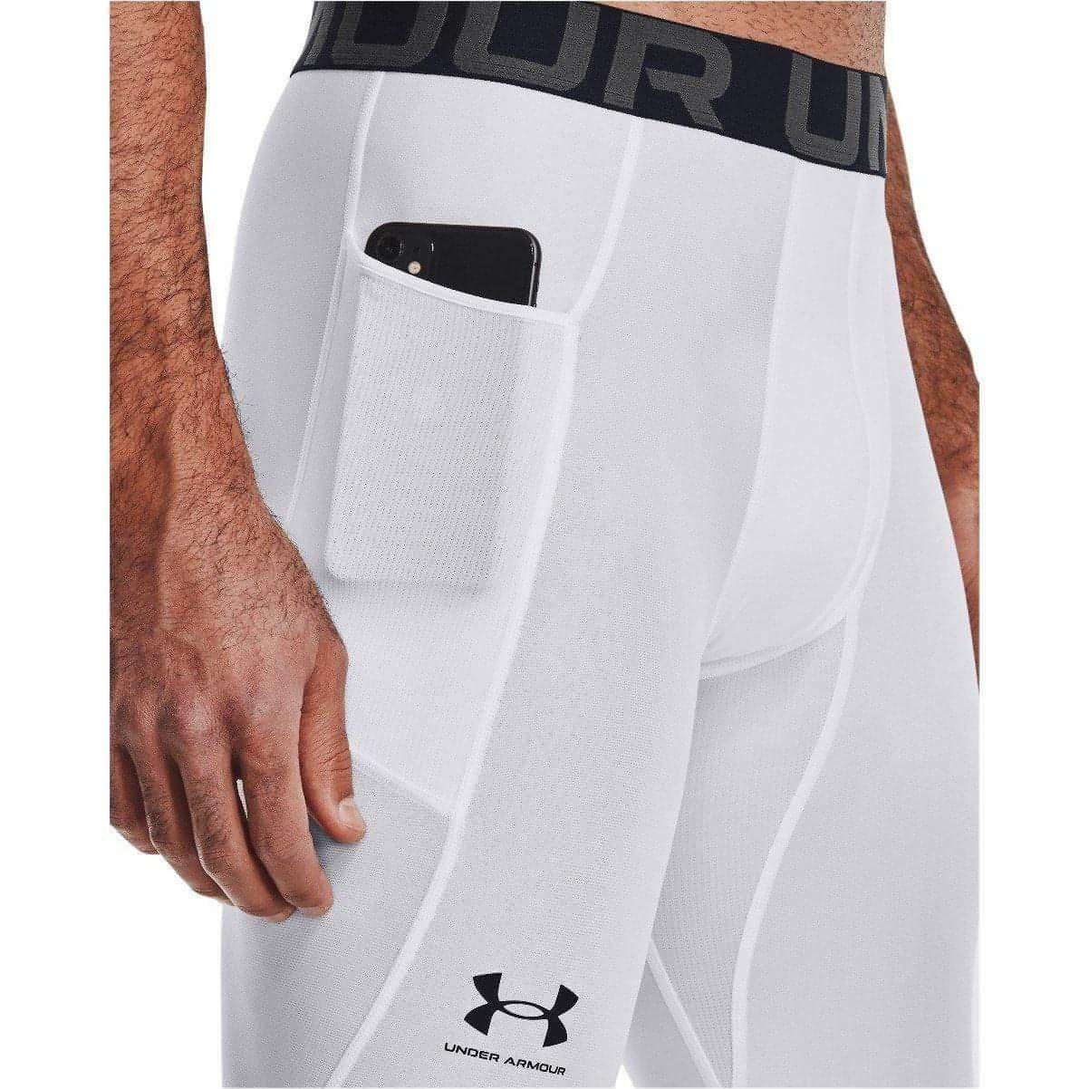 Under Armour HeatGear Compression Mens Long Running Tights - White - Image 3