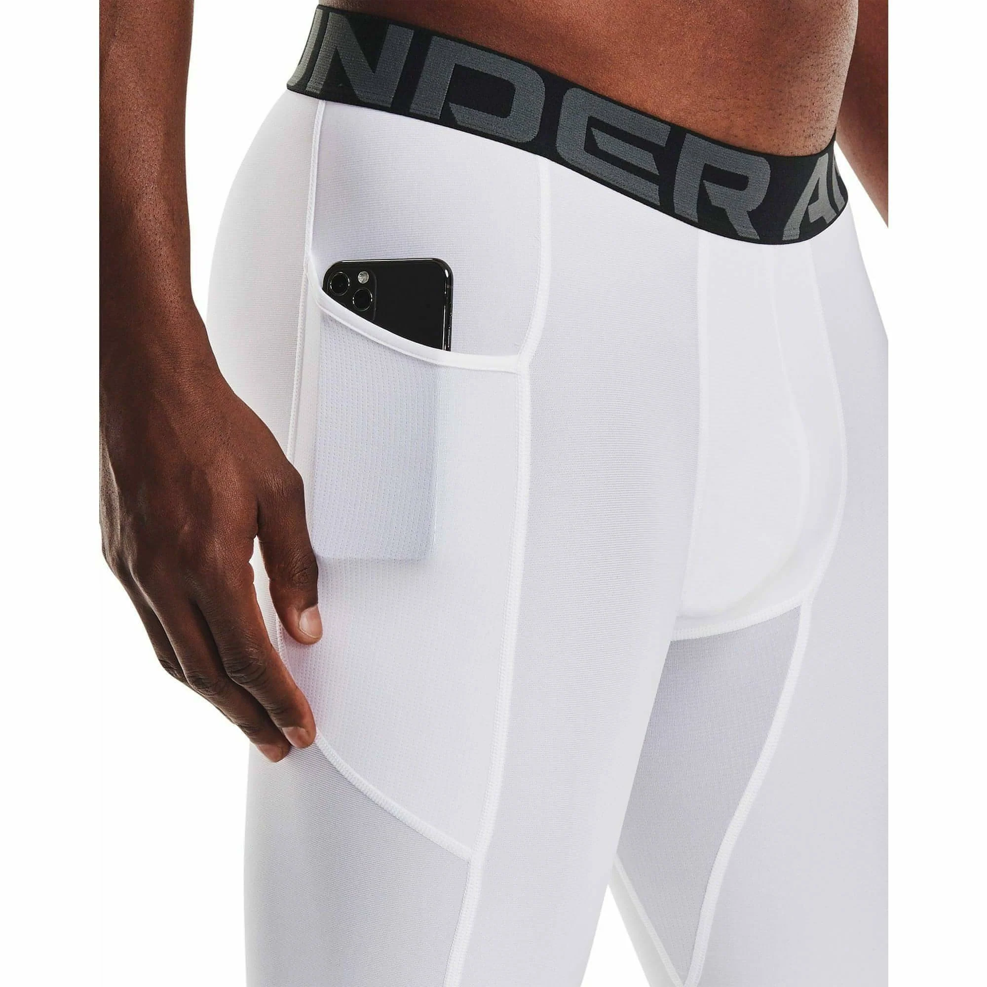 Under Armour HeatGear Pocket Long Mens Short Compression Tights - White - Image 3