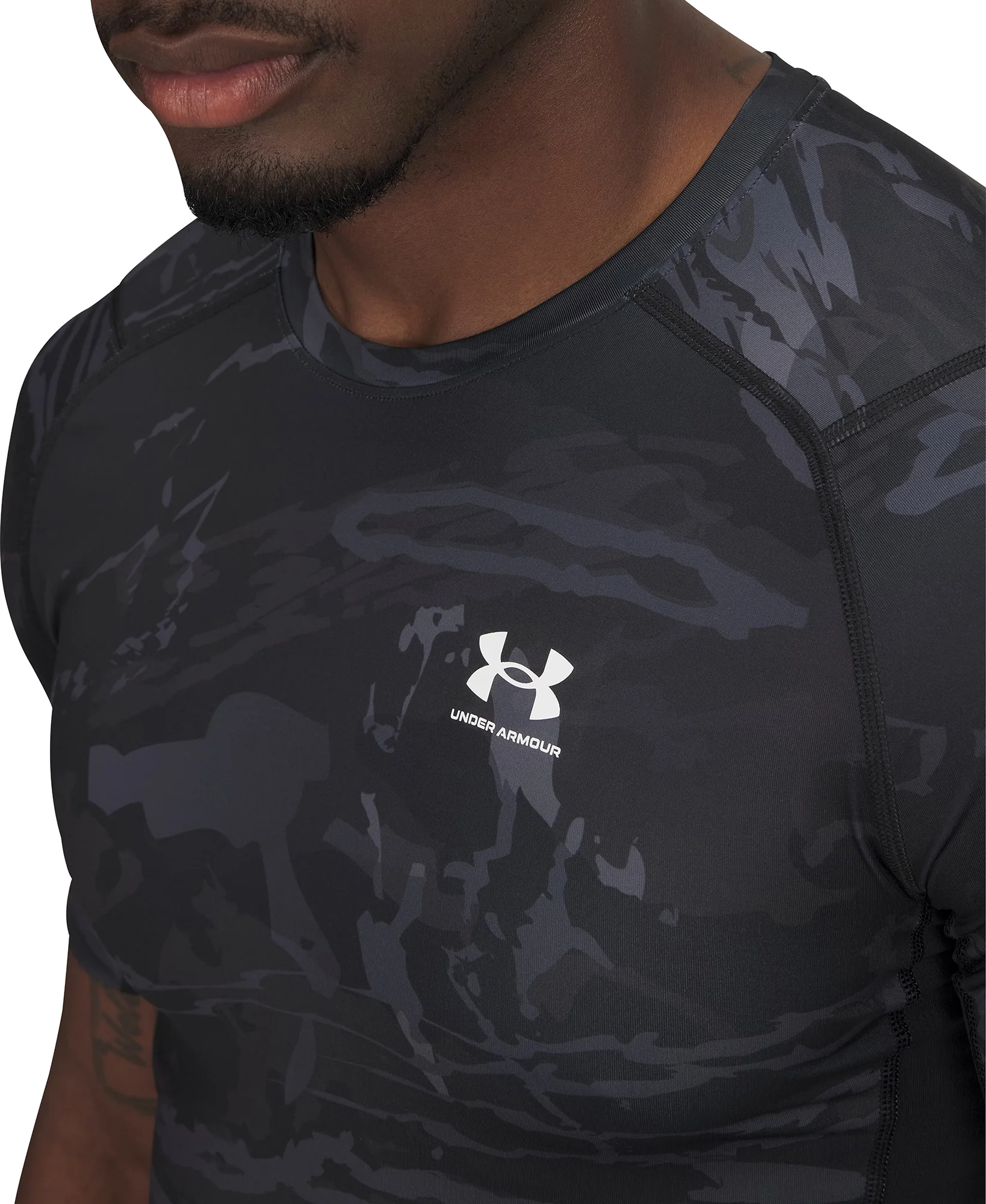Under Armour HeatGear Printed Short Sleeve Mens Training Top - Black - Image 3