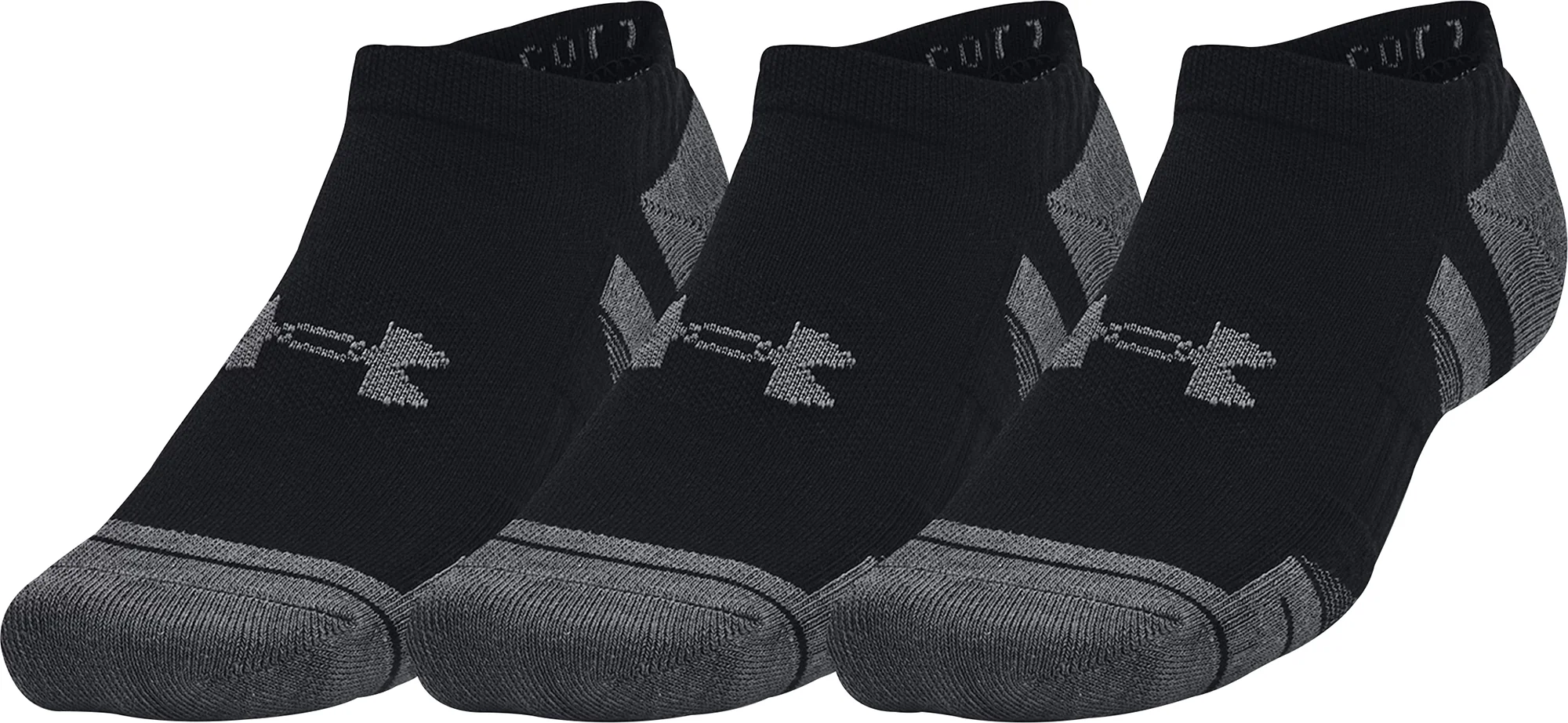 Under Armour Performance Cotton (3 Pack) No Show Socks -Black