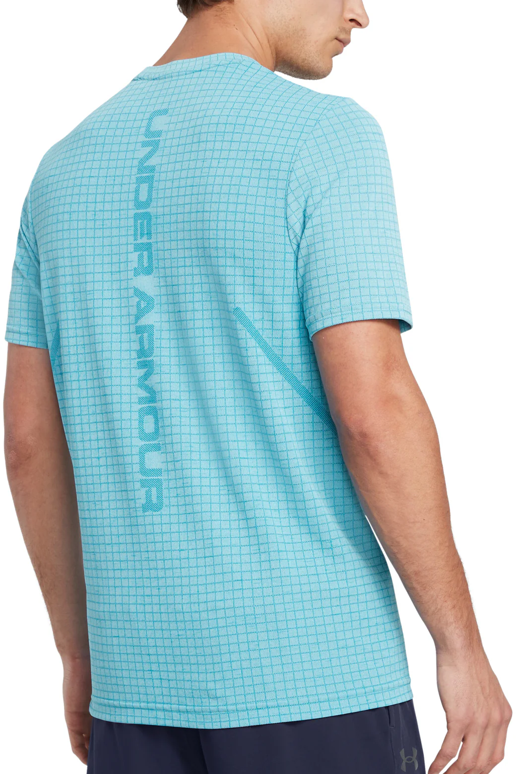 Under Armour Seamless Grid Short Sleeve Mens Training Top - Blue - Image 2