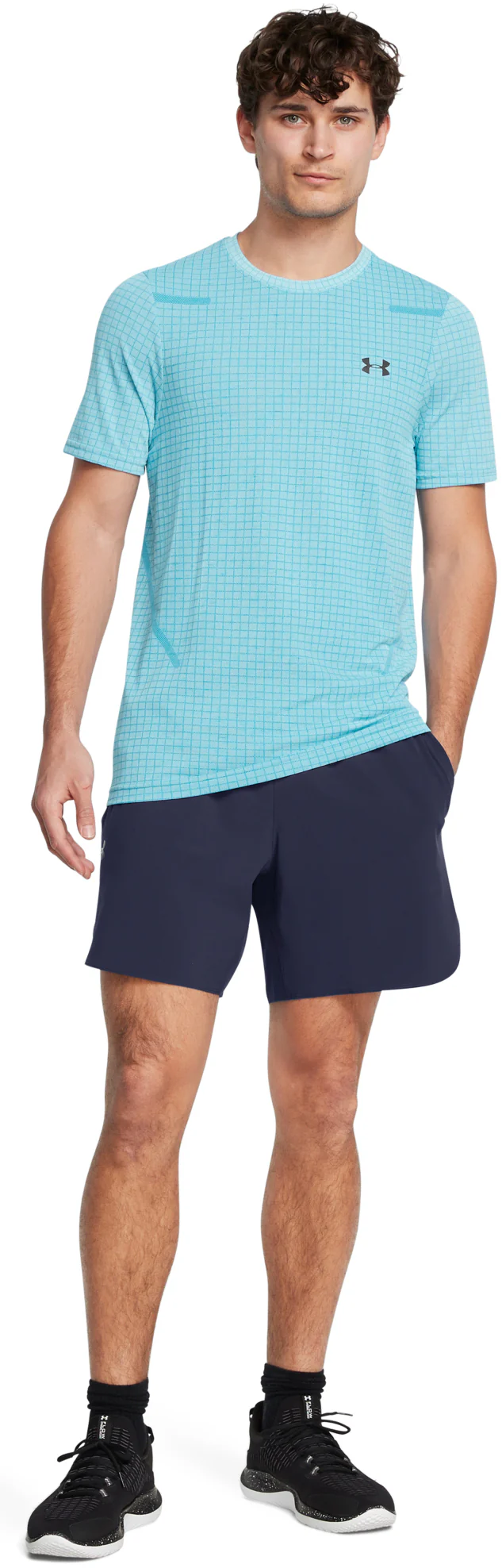 Under Armour Seamless Grid Short Sleeve Mens Training Top - Blue - Image 3