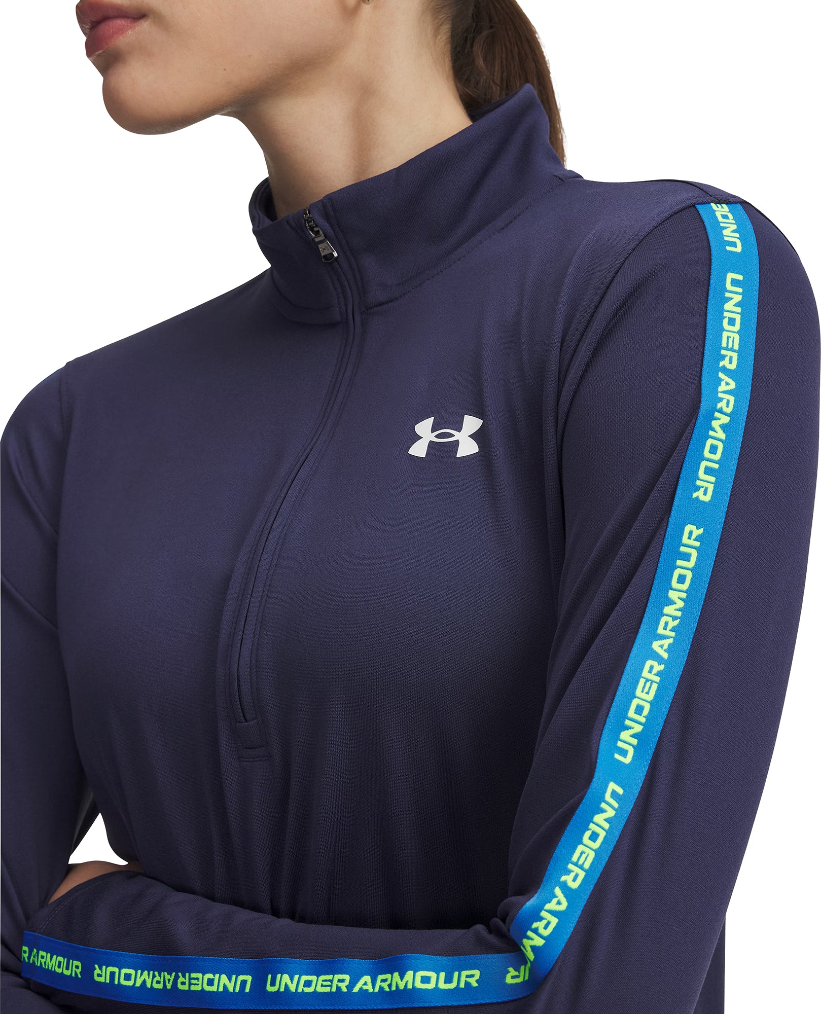 Under Armour Tech Wordmark Tape Half Zip Long Sleeve Womens Running Top - Blue - Image 3